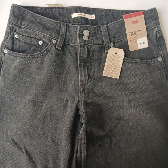 Levi's Women's Superlow Super Loose Fit Straight Leg Jeans Black Denim 27x32 NWT - Picture 5 of 10